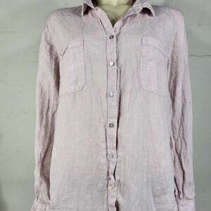 Magaschoni light pink blush 100% Linen long sleeve button front shirt ladies XL